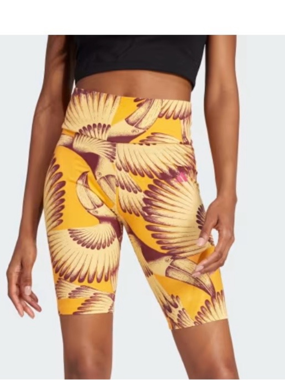 adidas x farm Rio Women’s Yellow & Brown Bird-Print Bike Shorts